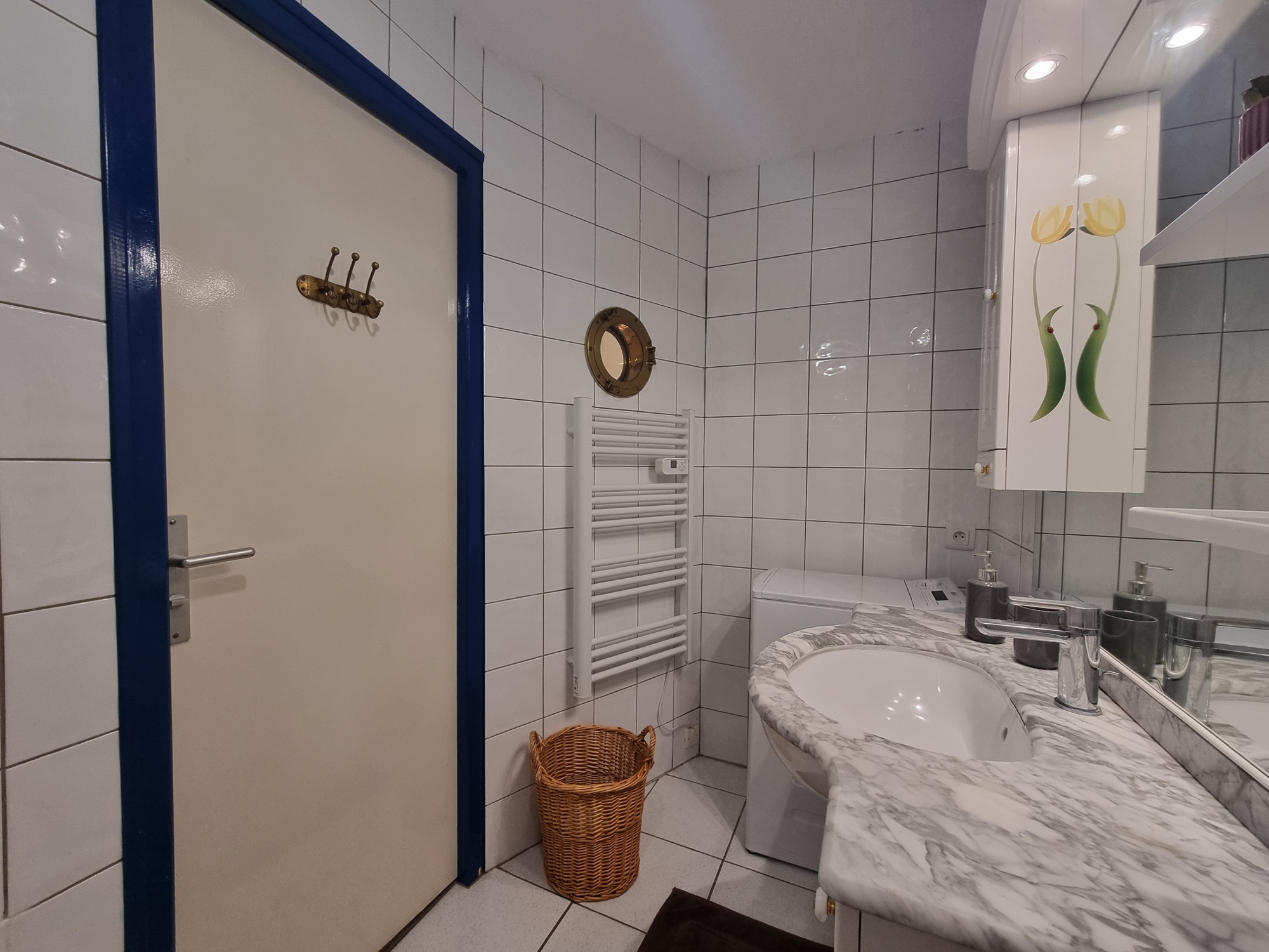 Vasque et lave-linge dans la salle de bain